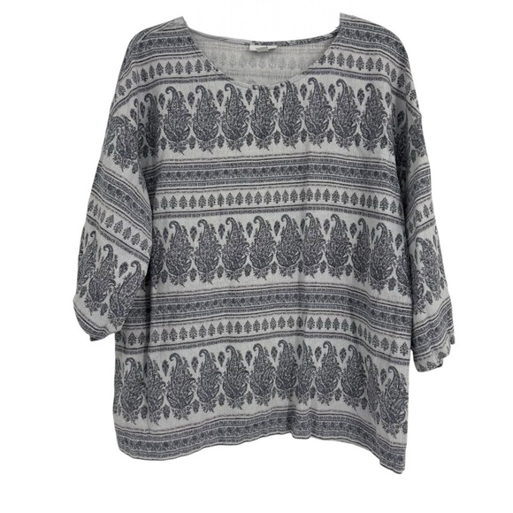J Jill Pure Jill Top Boho Hippie Hemp Cotton Popover Paisley 3/4 Sleeve size L - Picture 1 of 10